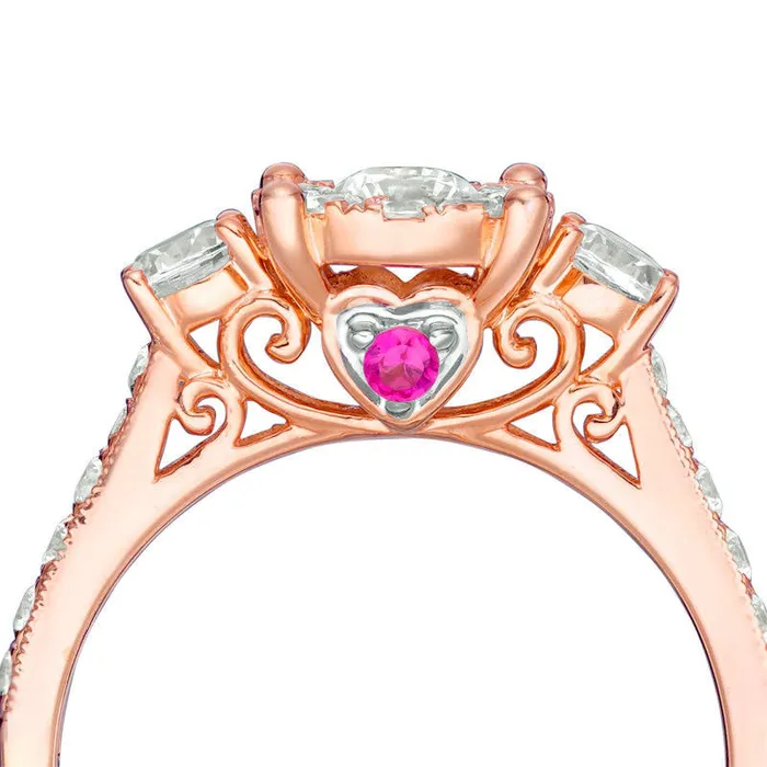 Rings 088 CT TW Natural Diamond and Pink Sapphire Three Stone Engagement Ring in Solid 10K Rose Gold Goldia Rings 088 CT TW Natural Diamond and Pink Sapphire Three Stone Engagement Ring in Solid 10K Rose Gold Goldia