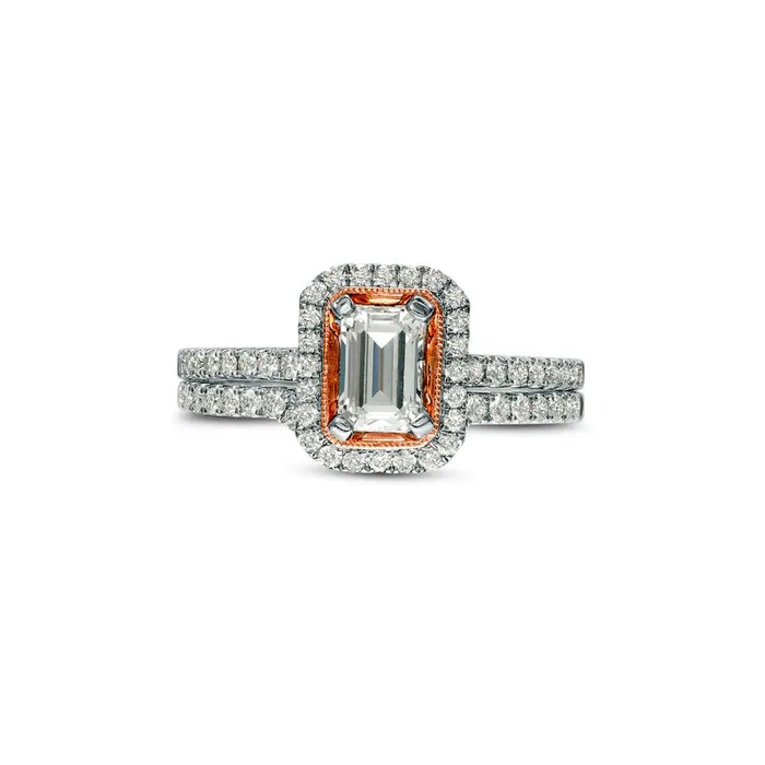 Rings 10 CT TW EmeraldCut Natural Diamond Frame Antique VintageStyle Bridal Engagement Ring Set in Solid 14K TwoTone Gold Goldia Rings 10 CT TW EmeraldCut Natural Diamond Frame Antique VintageStyle Bridal Engagement Ring Set in Solid 14K TwoTone Gold Goldia
