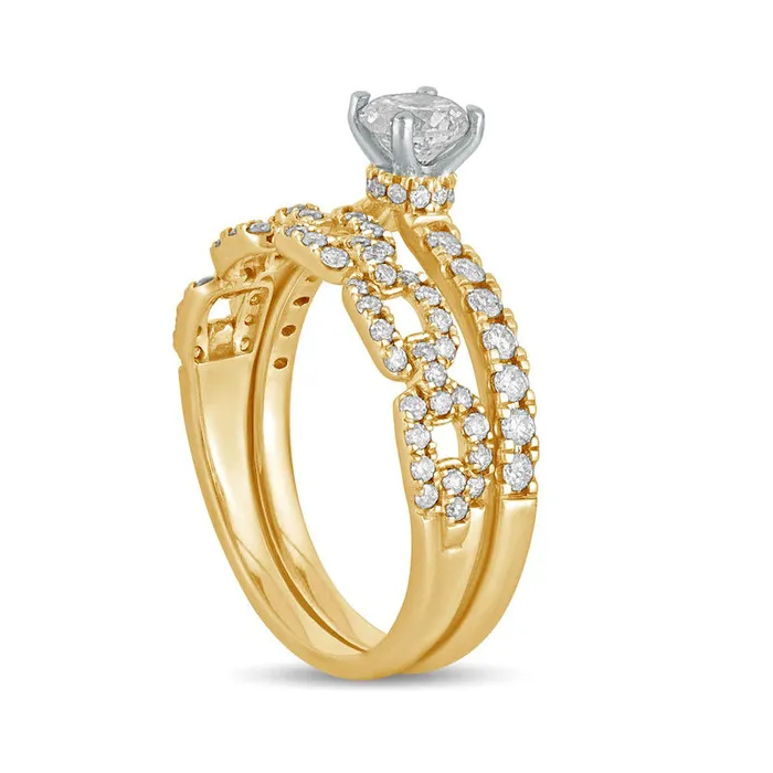 Rings 10 CT TW Natural Diamond Rolo Chain Link Bridal Engagement Ring Set in Solid 10K Yellow Gold Goldia Rings 10 CT TW Natural Diamond Rolo Chain Link Bridal Engagement Ring Set in Solid 10K Yellow Gold Goldia