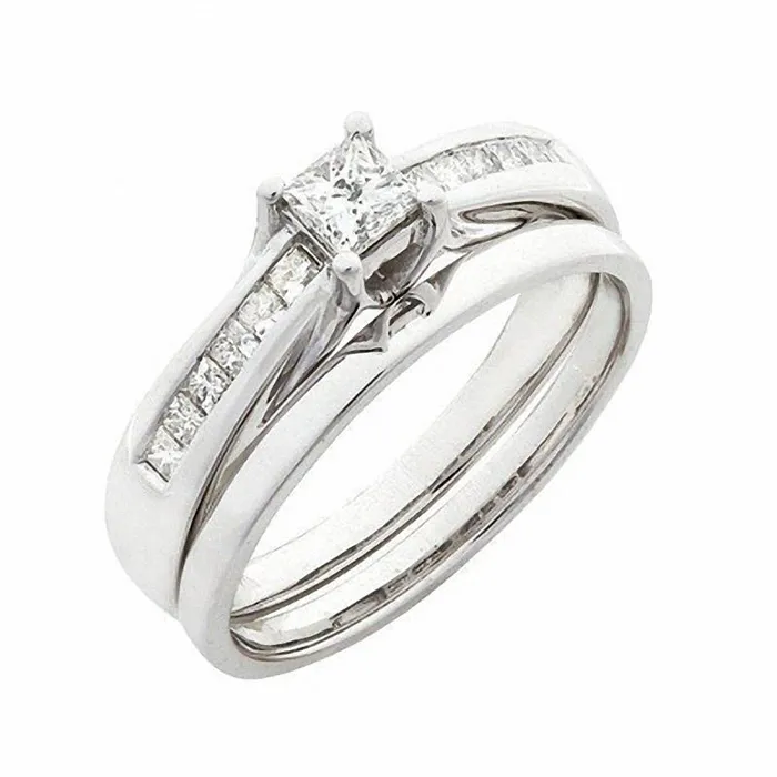Rings 12 CT PrincessCut Diamond Bridal Engagement Ring Set 14K White Gold Goldiacom Rings 12 CT PrincessCut Diamond Bridal Engagement Ring Set 14K White Gold Goldiacom
