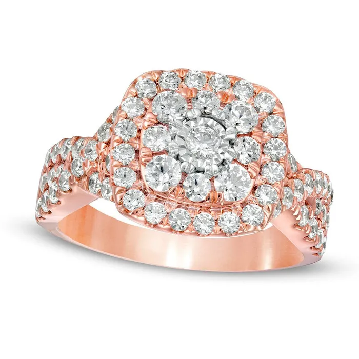 Rings 163 CT TW Natural Diamond Double Cushion Frame Twist Shank Engagement Ring in Solid 10K Rose Gold Goldia Rings 163 CT TW Natural Diamond Double Cushion Frame Twist Shank Engagement Ring in Solid 10K Rose Gold Goldia