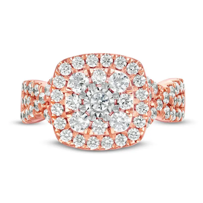 Rings 163 CT TW Natural Diamond Double Cushion Frame Twist Shank Engagement Ring in Solid 10K Rose Gold Goldia Rings 163 CT TW Natural Diamond Double Cushion Frame Twist Shank Engagement Ring in Solid 10K Rose Gold Goldia