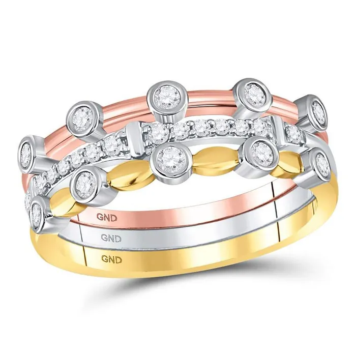 Rings 10kt TriTone Gold Round Diamond 3Piece Stackable Band Ring Set 13 Cttw gndatlanta