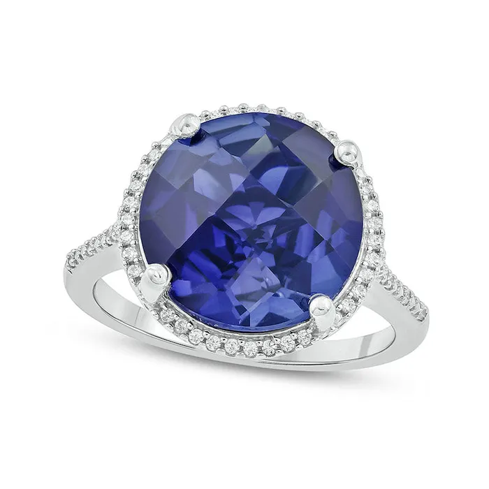 Rings 120mm LabCreated Blue Sapphire and 017 CT TW Diamond Frame Ring in Sterling Silver Goldia Rings 120mm LabCreated Blue Sapphire and 017 CT TW Diamond Frame Ring in Sterling Silver Goldia