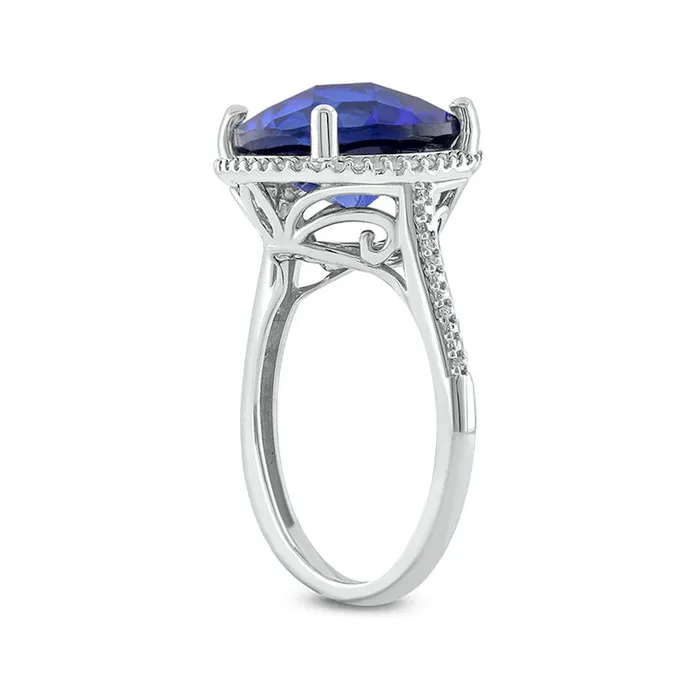 Rings 120mm LabCreated Blue Sapphire and 017 CT TW Diamond Frame Ring in Sterling Silver Goldia Rings 120mm LabCreated Blue Sapphire and 017 CT TW Diamond Frame Ring in Sterling Silver Goldia