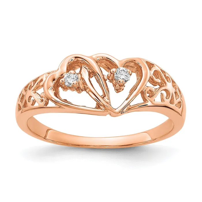 Rings 14k Rose Gold AAA Real Diamond heart ring Goldiacom