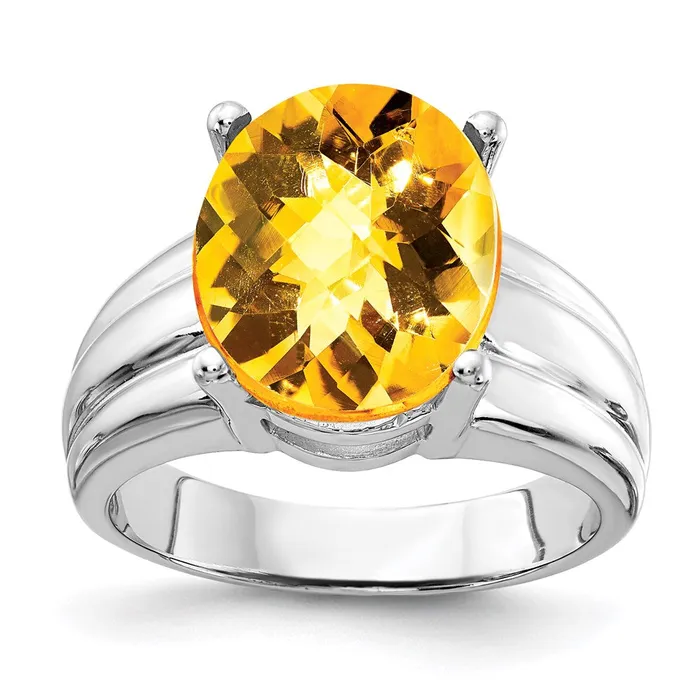 Rings 14k White Gold 12x10mm Oval Citrine Checker ring Goldia