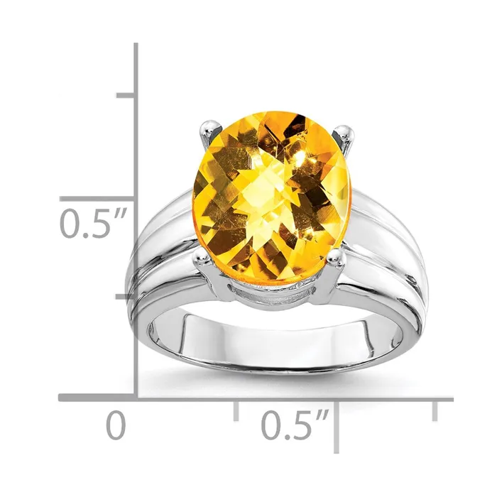 Rings 14k White Gold 12x10mm Oval Citrine Checker ring Goldia