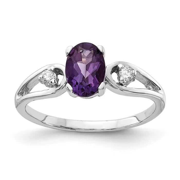 Rings 14k White Gold 7x5mm Oval Amethyst Checker A Real Diamond ring Goldia Rings 14k White Gold 7x5mm Oval Amethyst Checker A Real Diamond ring Goldia