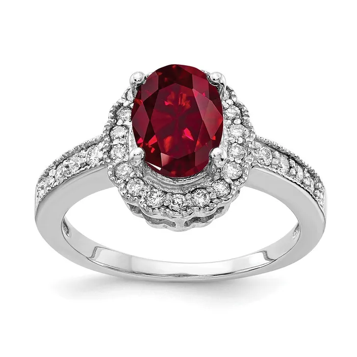 Rings 14k White Gold 8x6mm Oval Created Ruby AA Real Diamond ring Goldiacom Rings 14k White Gold 8x6mm Oval Created Ruby AA Real Diamond ring Goldiacom