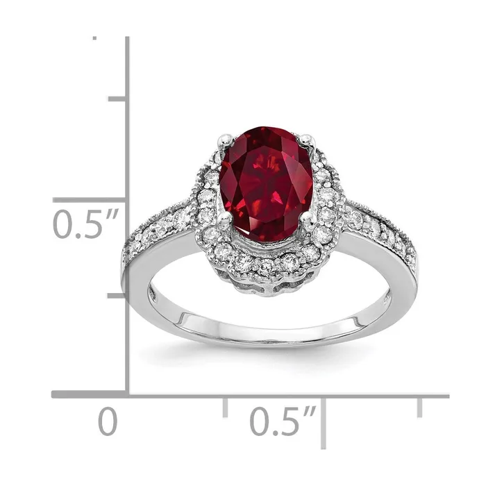 Rings 14k White Gold 8x6mm Oval Created Ruby AA Real Diamond ring Goldiacom
