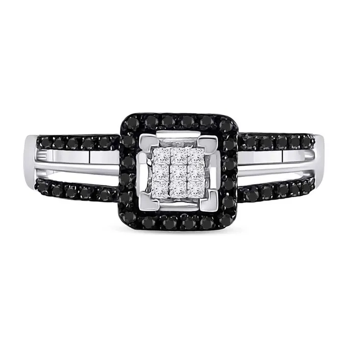 Rings 14k White Gold Round Black Diamond Cluster Ring 13 Cttw gndatlanta Rings 14k White Gold Round Black Diamond Cluster Ring 13 Cttw gndatlanta