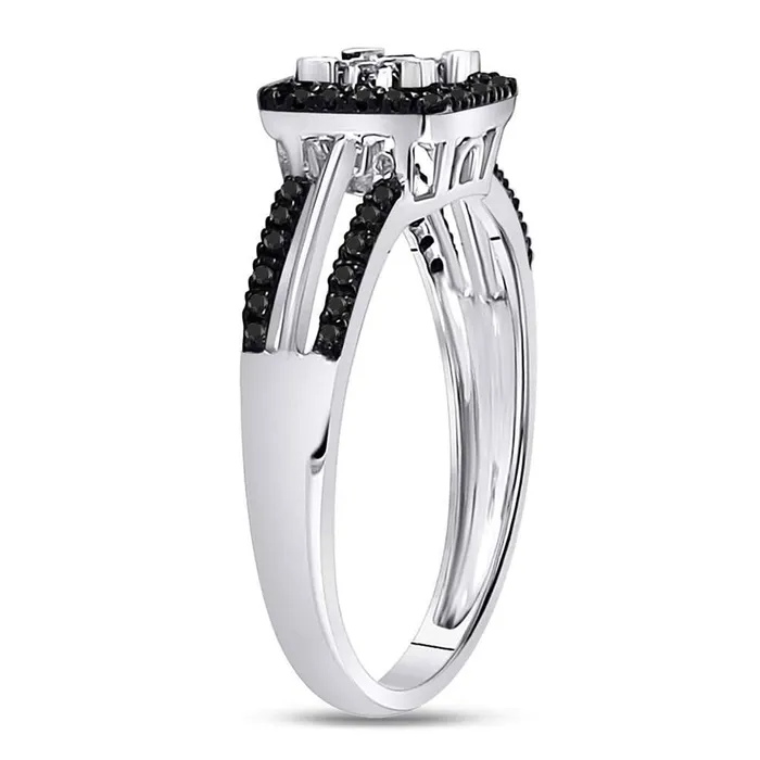 Rings 14k White Gold Round Black Diamond Cluster Ring 13 Cttw gndatlanta