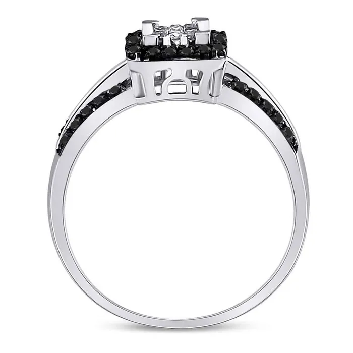 Rings 14k White Gold Round Black Diamond Cluster Ring 13 Cttw gndatlanta