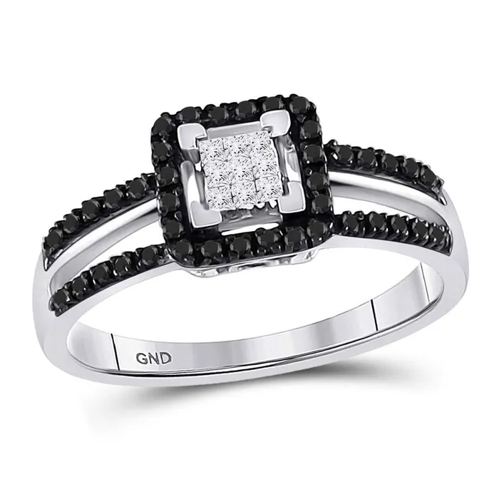 Rings 14k White Gold Round Black Diamond Cluster Ring 13 Cttw gndatlanta