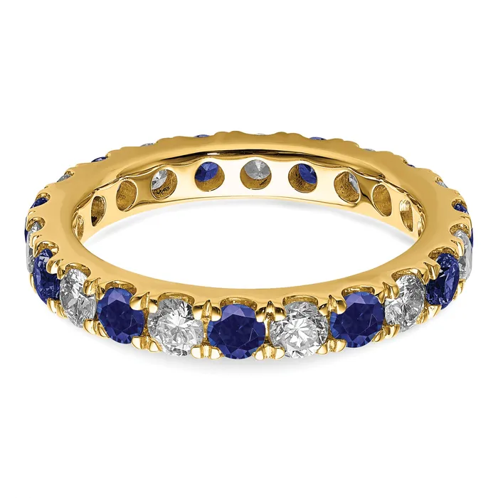 Rings 14k Yellow Gold 1 15 Ct Lab Grown Diamond VSSI G and Lab Created Blue Sapphire Eternity Band Ring Goldia