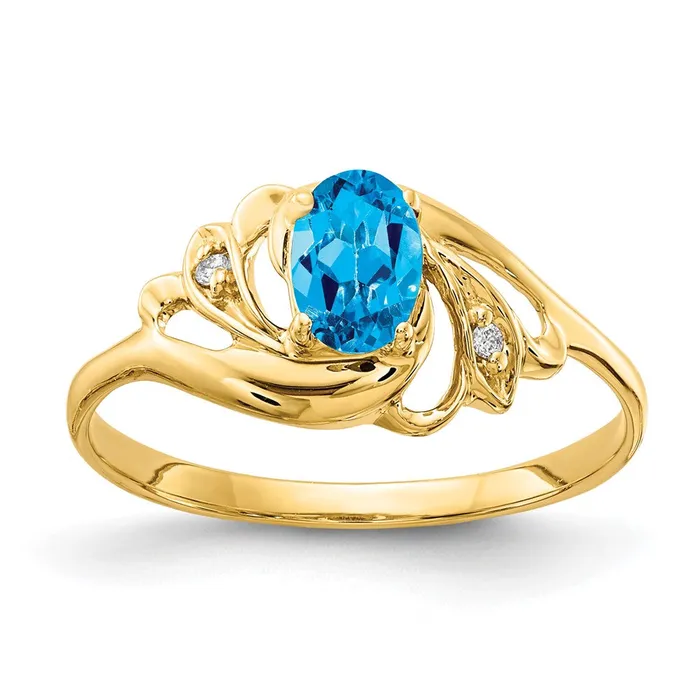 Rings 14K Yellow Gold 6x4mm Oval Blue Topaz AA Real Diamond ring Goldiacom