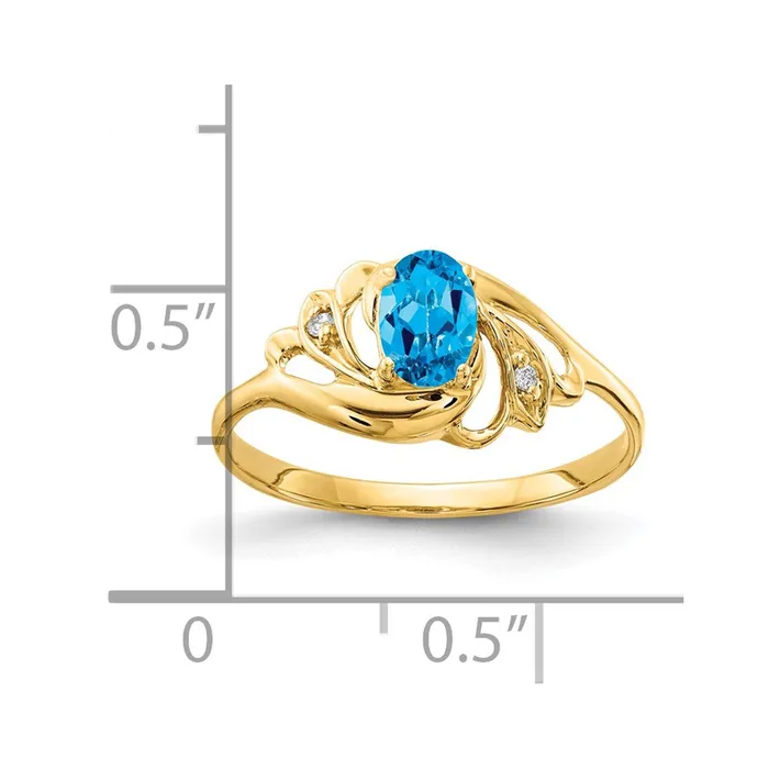 Rings 14K Yellow Gold 6x4mm Oval Blue Topaz AA Real Diamond ring Goldiacom