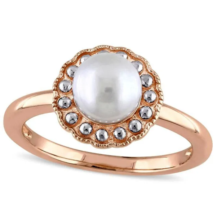Rings 65 70mm Cultured Freshwater Pearl Flower Antique VintageStyle Ring in Solid 10K Rose Gold Goldia Rings 65 70mm Cultured Freshwater Pearl Flower Antique VintageStyle Ring in Solid 10K Rose Gold Goldia