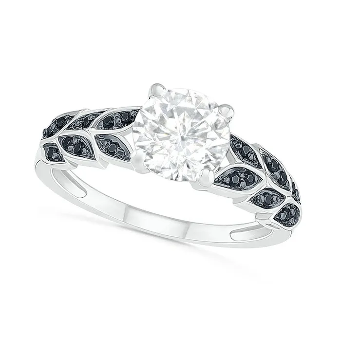 Rings 70mm White and Black LabCreated Sapphire Laurel LeafSides Ring in Sterling Silver Goldia Rings 70mm White and Black LabCreated Sapphire Laurel LeafSides Ring in Sterling Silver Goldia