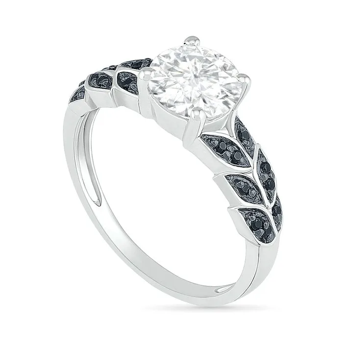 Rings 70mm White and Black LabCreated Sapphire Laurel LeafSides Ring in Sterling Silver Goldia Rings 70mm White and Black LabCreated Sapphire Laurel LeafSides Ring in Sterling Silver Goldia