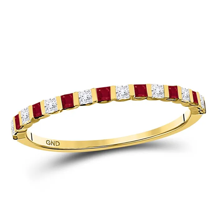 Rings gndatlanta 10k Yellow Gold Princess Ruby Diamond Alternating Stackable Band Ring 38 Cttw Rings gndatlanta 10k Yellow Gold Princess Ruby Diamond Alternating Stackable Band Ring 38 Cttw