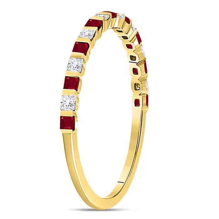 Rings gndatlanta 10k Yellow Gold Princess Ruby Diamond Alternating Stackable Band Ring 38 Cttw