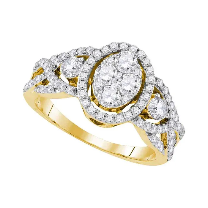 Rings gndatlanta 10k Yellow Gold Round Diamond Oval Cluster Ring 1 Cttw Rings gndatlanta 10k Yellow Gold Round Diamond Oval Cluster Ring 1 Cttw