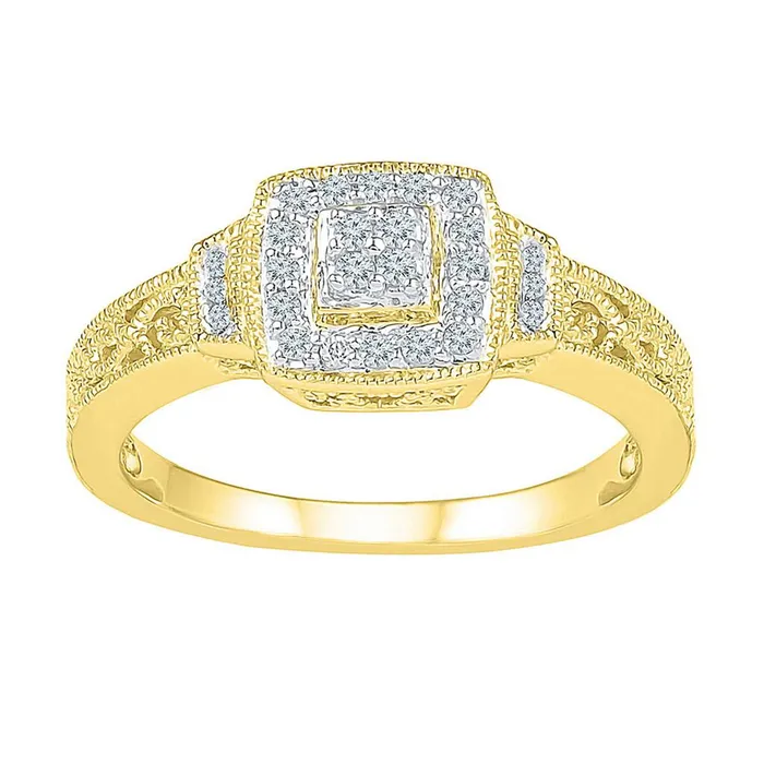 Rings gndatlanta 10k Yellow Gold Round Diamond Square Cluster Ring 15 Cttw Rings gndatlanta 10k Yellow Gold Round Diamond Square Cluster Ring 15 Cttw