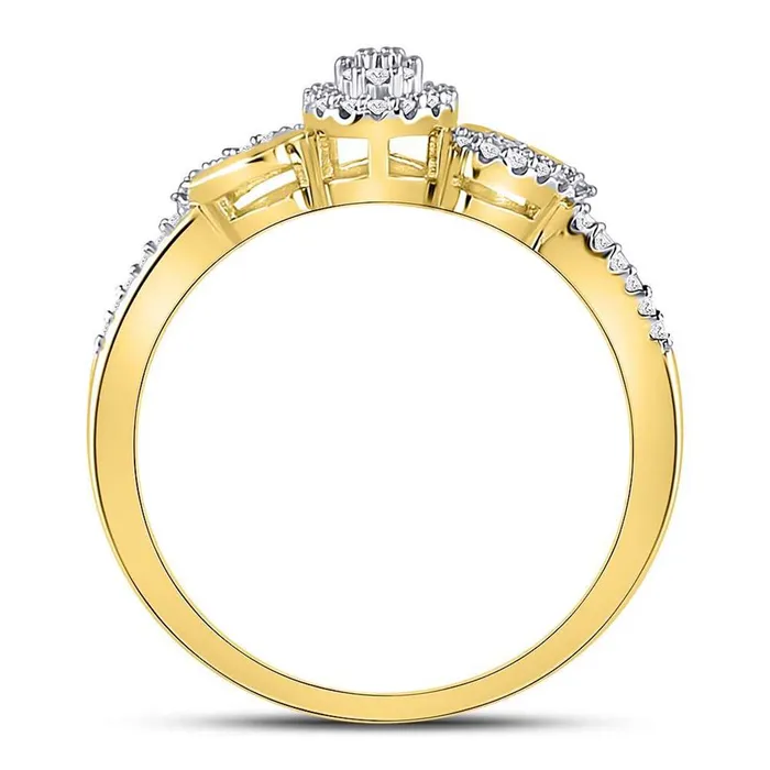 Rings gndatlanta 10k Yellow Gold Round Diamond Teardrop Curl Cluster Ring 110 Cttw