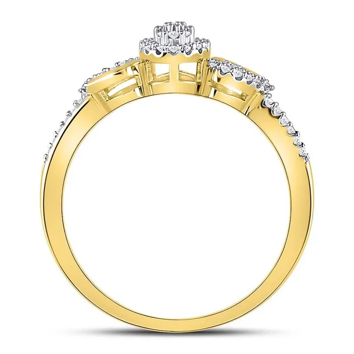 Rings gndatlanta 10k Yellow Gold Round Diamond Teardrop Curl Cluster Ring 110 Cttw