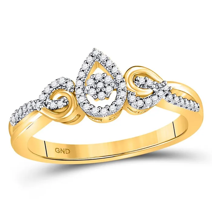 Rings gndatlanta 10k Yellow Gold Round Diamond Teardrop Curl Cluster Ring 110 Cttw