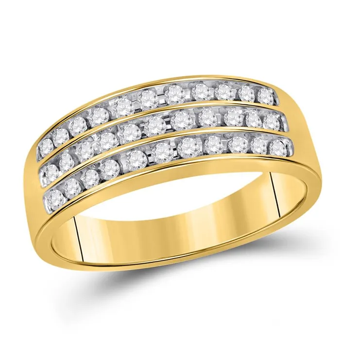 Rings gndatlanta 10k Yellow Gold Round Diamond Wedding 3Row Band Ring 12 Cttw Rings gndatlanta 10k Yellow Gold Round Diamond Wedding 3Row Band Ring 12 Cttw