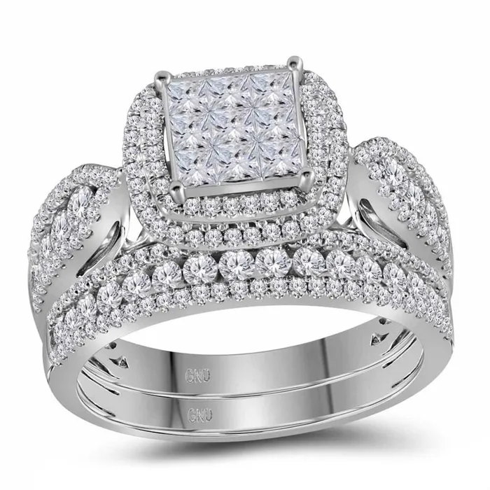 Rings gndatlanta 14k White Gold Princess Diamond Bridal Wedding Ring Set 112 Cttw