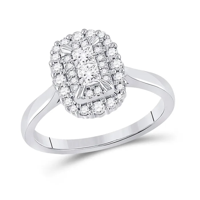 Rings gndatlanta 14k White Gold Princess Diamond Halo Bridal Engagement Ring 12 Cttw Rings gndatlanta 14k White Gold Princess Diamond Halo Bridal Engagement Ring 12 Cttw