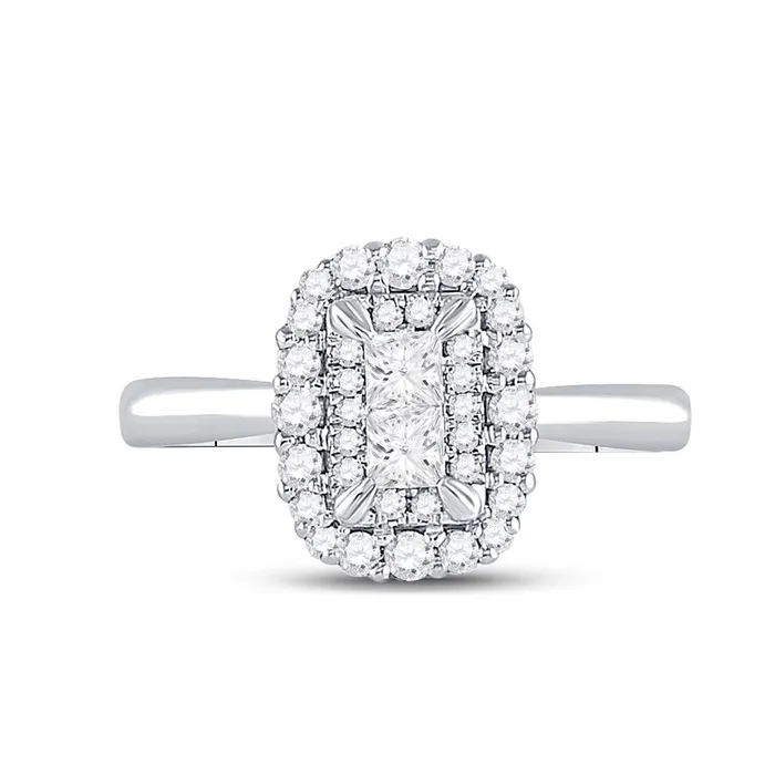 Rings gndatlanta 14k White Gold Princess Diamond Halo Bridal Engagement Ring 12 Cttw