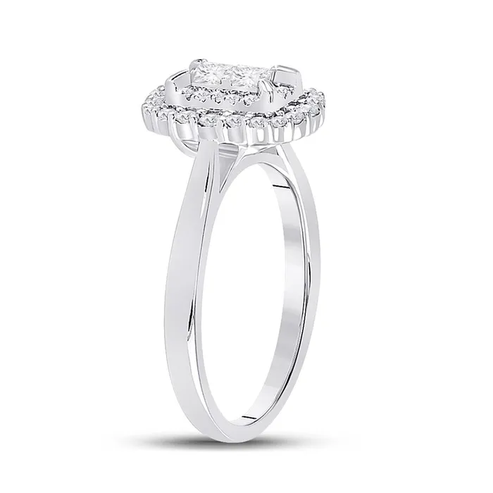 Rings gndatlanta 14k White Gold Princess Diamond Halo Bridal Engagement Ring 12 Cttw