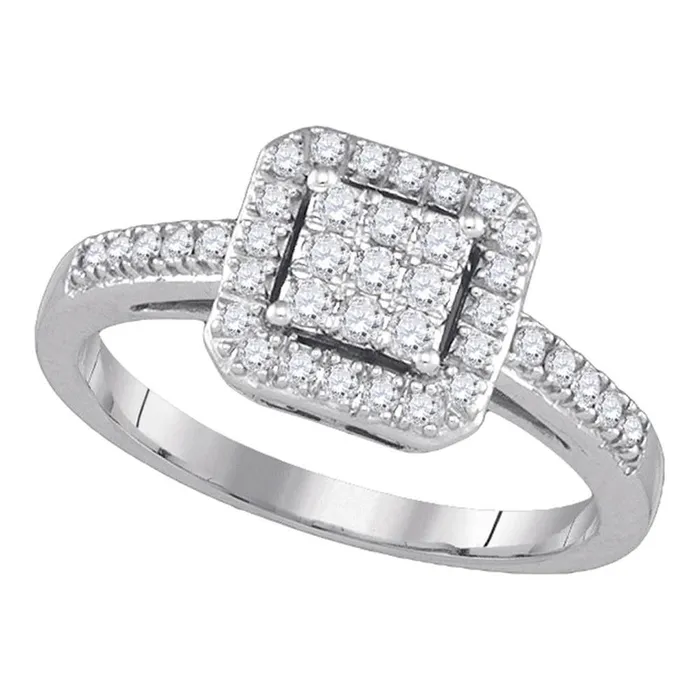 Rings gndatlanta 14k White Gold Round Cluster Diamond Squareshape Ring 13 Cttw Rings gndatlanta 14k White Gold Round Cluster Diamond Squareshape Ring 13 Cttw