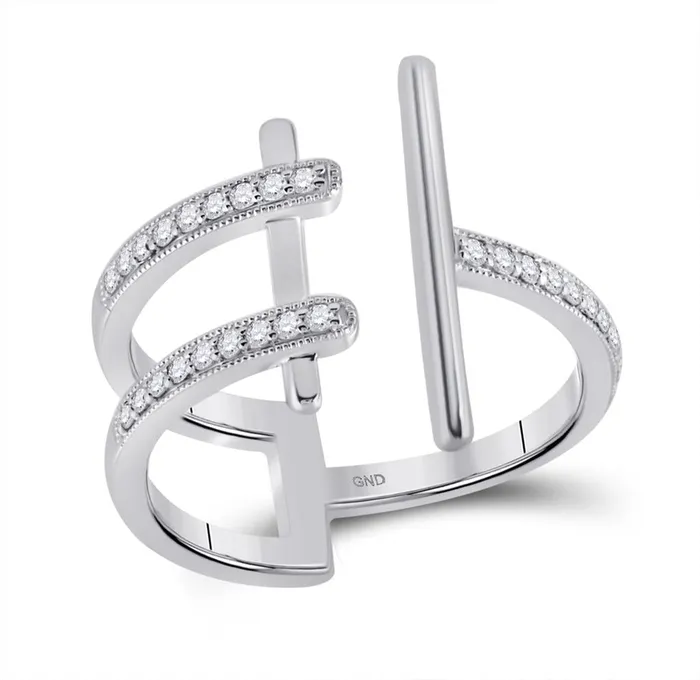 Rings gndatlanta 14k White Gold Round Diamond Bisected Linear Fashion Ring 15 Cttw Rings gndatlanta 14k White Gold Round Diamond Bisected Linear Fashion Ring 15 Cttw
