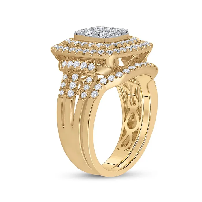Rings gndatlanta 14k Yellow Gold Round Diamond Bridal Wedding Ring Set 112 Cttw