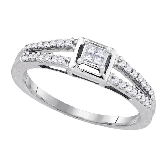 Rings gndatlanta Sterling Silver Princess Diamond Cluster Splitshank Engagement Ring 15 Cttw