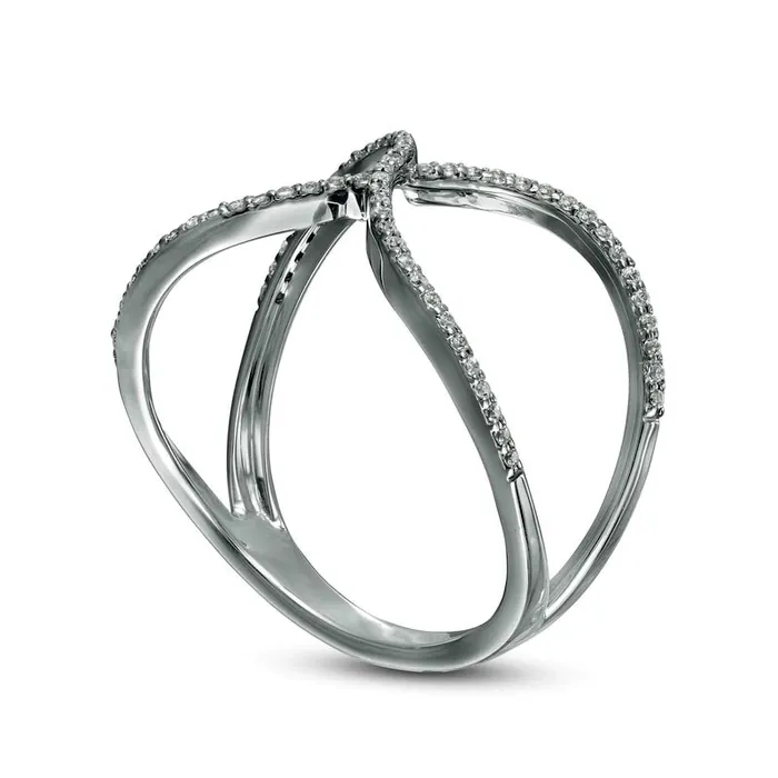 Rings Goldia 020 CT TW Natural Diamond Crossover Split Shank Ring in Solid 10K White Gold Rings Goldia 020 CT TW Natural Diamond Crossover Split Shank Ring in Solid 10K White Gold