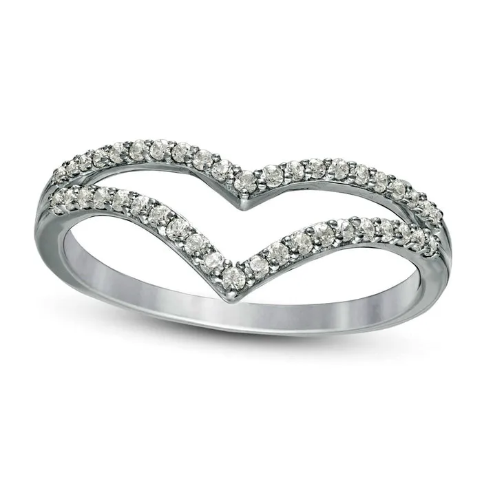 Rings Goldia 025 CT TW Natural Diamond Double Chevron Split Shank Anniversary Band in Solid 10K White Gold Rings Goldia 025 CT TW Natural Diamond Double Chevron Split Shank Anniversary Band in Solid 10K White Gold