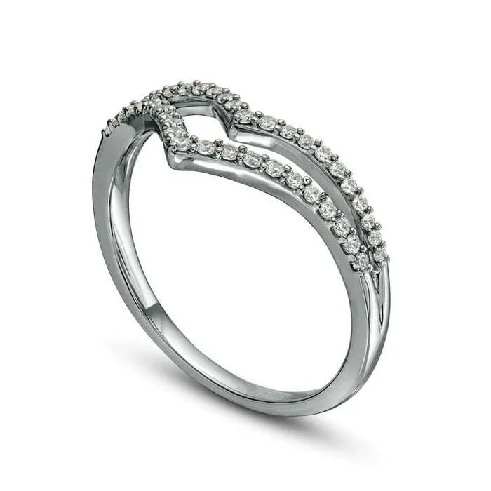Rings Goldia 025 CT TW Natural Diamond Double Chevron Split Shank Anniversary Band in Solid 10K White Gold Rings Goldia 025 CT TW Natural Diamond Double Chevron Split Shank Anniversary Band in Solid 10K White Gold