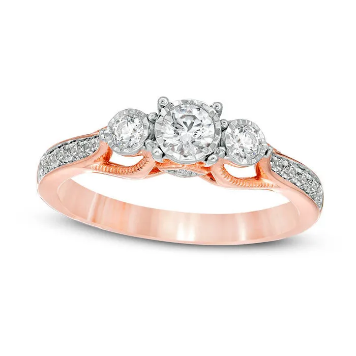 Rings Goldia 050 CT TW Natural Diamond Three Stone Antique VintageStyle Engagement Ring in Solid 14K Rose Gold Size 7 Rings Goldia 050 CT TW Natural Diamond Three Stone Antique VintageStyle Engagement Ring in Solid 14K Rose Gold Size 7