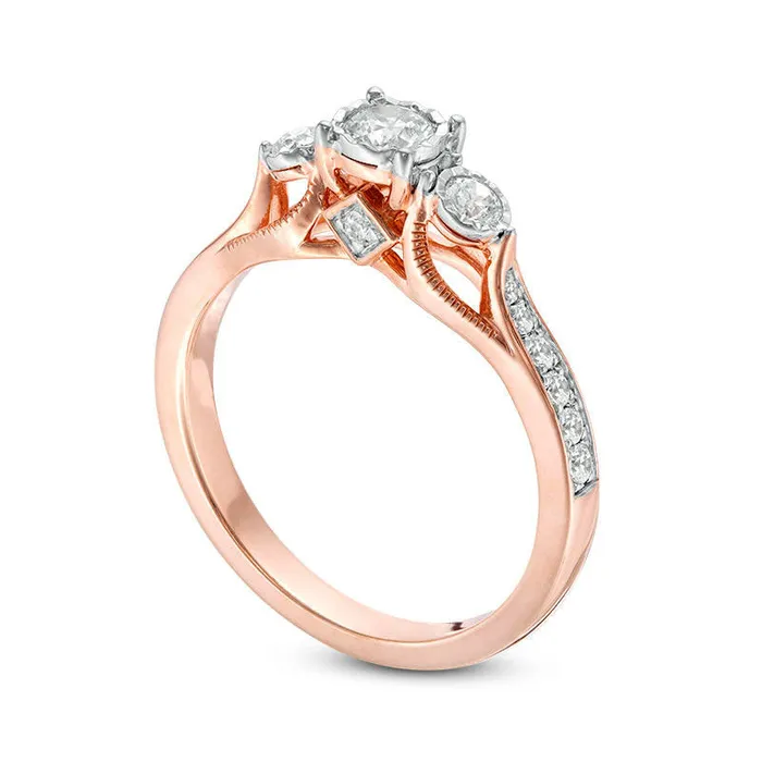 Rings Goldia 050 CT TW Natural Diamond Three Stone Antique VintageStyle Engagement Ring in Solid 14K Rose Gold Size 7 Rings Goldia 050 CT TW Natural Diamond Three Stone Antique VintageStyle Engagement Ring in Solid 14K Rose Gold Size 7