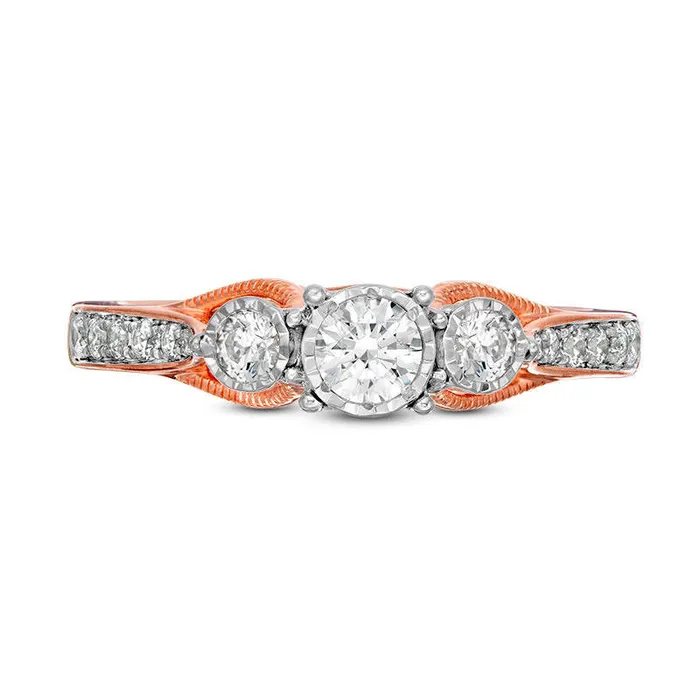Rings Goldia 050 CT TW Natural Diamond Three Stone Antique VintageStyle Engagement Ring in Solid 14K Rose Gold Size 7 Rings Goldia 050 CT TW Natural Diamond Three Stone Antique VintageStyle Engagement Ring in Solid 14K Rose Gold Size 7