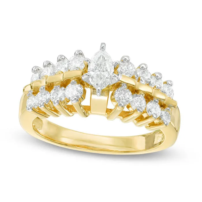 Rings Goldia 10 CT TW Marquise Natural Diamond Two Row Engagement Ring in Solid 14K Gold Rings Goldia 10 CT TW Marquise Natural Diamond Two Row Engagement Ring in Solid 14K Gold
