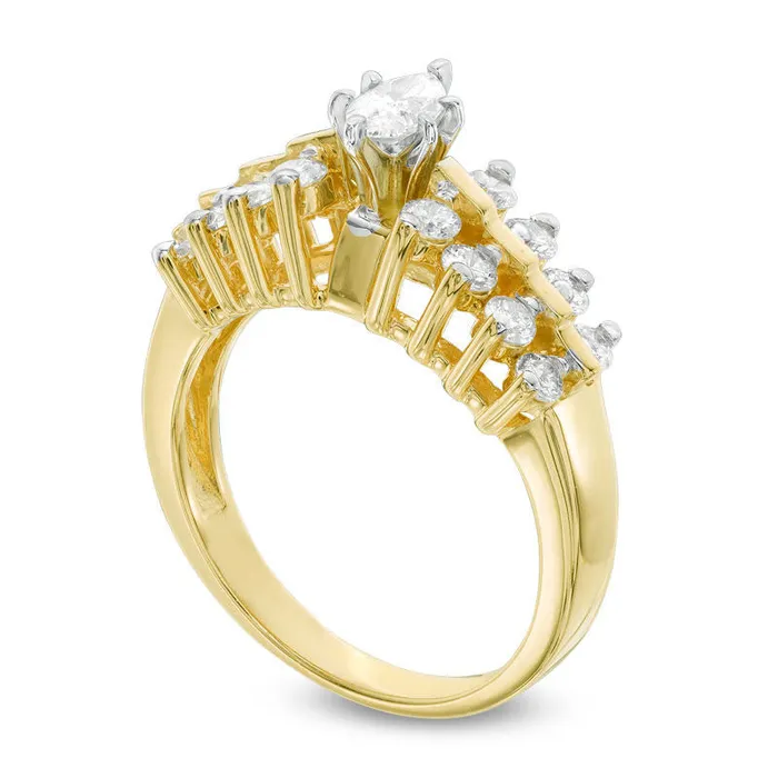 Rings Goldia 10 CT TW Marquise Natural Diamond Two Row Engagement Ring in Solid 14K Gold Rings Goldia 10 CT TW Marquise Natural Diamond Two Row Engagement Ring in Solid 14K Gold