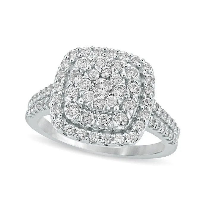 Rings Goldia 10 CT TW Natural Diamond MultiRow Cushion Frame Engagement Ring in Solid 10K White Gold Rings Goldia 10 CT TW Natural Diamond MultiRow Cushion Frame Engagement Ring in Solid 10K White Gold